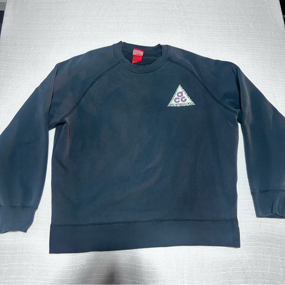 Nike ACG Vintage Safari Logo Crewneck Sweatshirt - Faded Black/Volt - Size Large